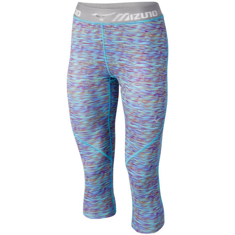 Mizuno Women's Impulse Printed ¾ Running Tights Blue Turquoise (421670-QCV)